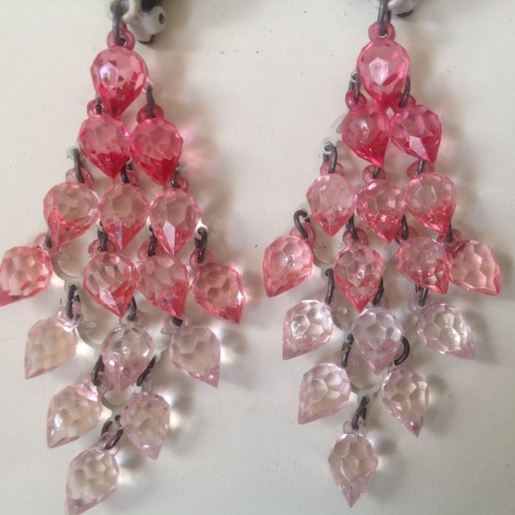 Vintage Faux Crystal Clip Back Cascading Earrings - Picture 2 of 6
